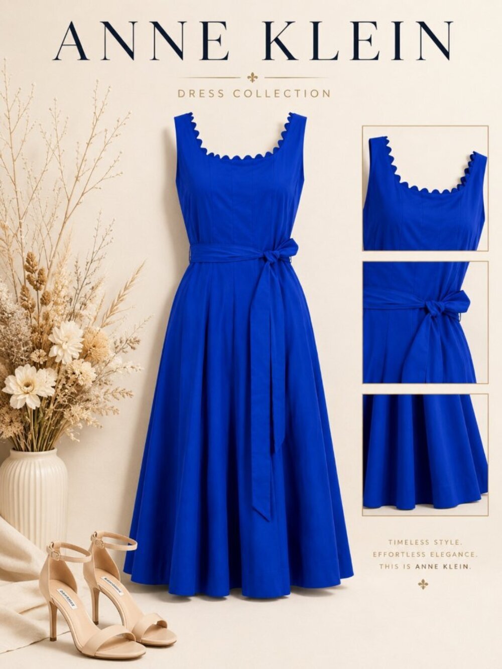 Anne Klein Blue MIDI Dress Fit and Flare Sleeveless Size 8 NWT - Picture 2 of 6